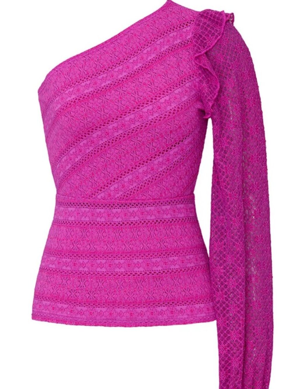 Nightcap Autumn Lace One Shoulder Top Fuchsia Pink XS